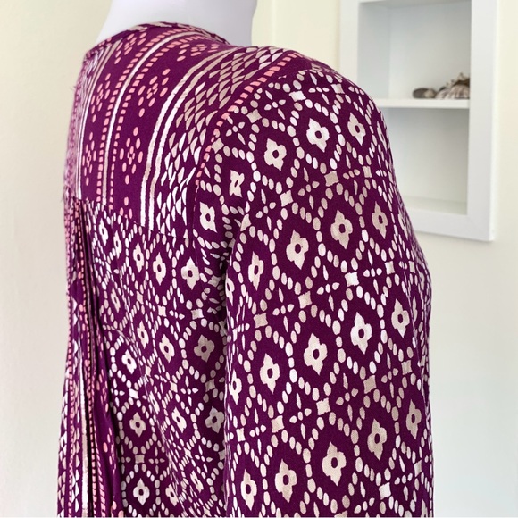 purple and white ikat geometric print flowy 3/4 sleeve tunic dress - Picture 7 of 16
